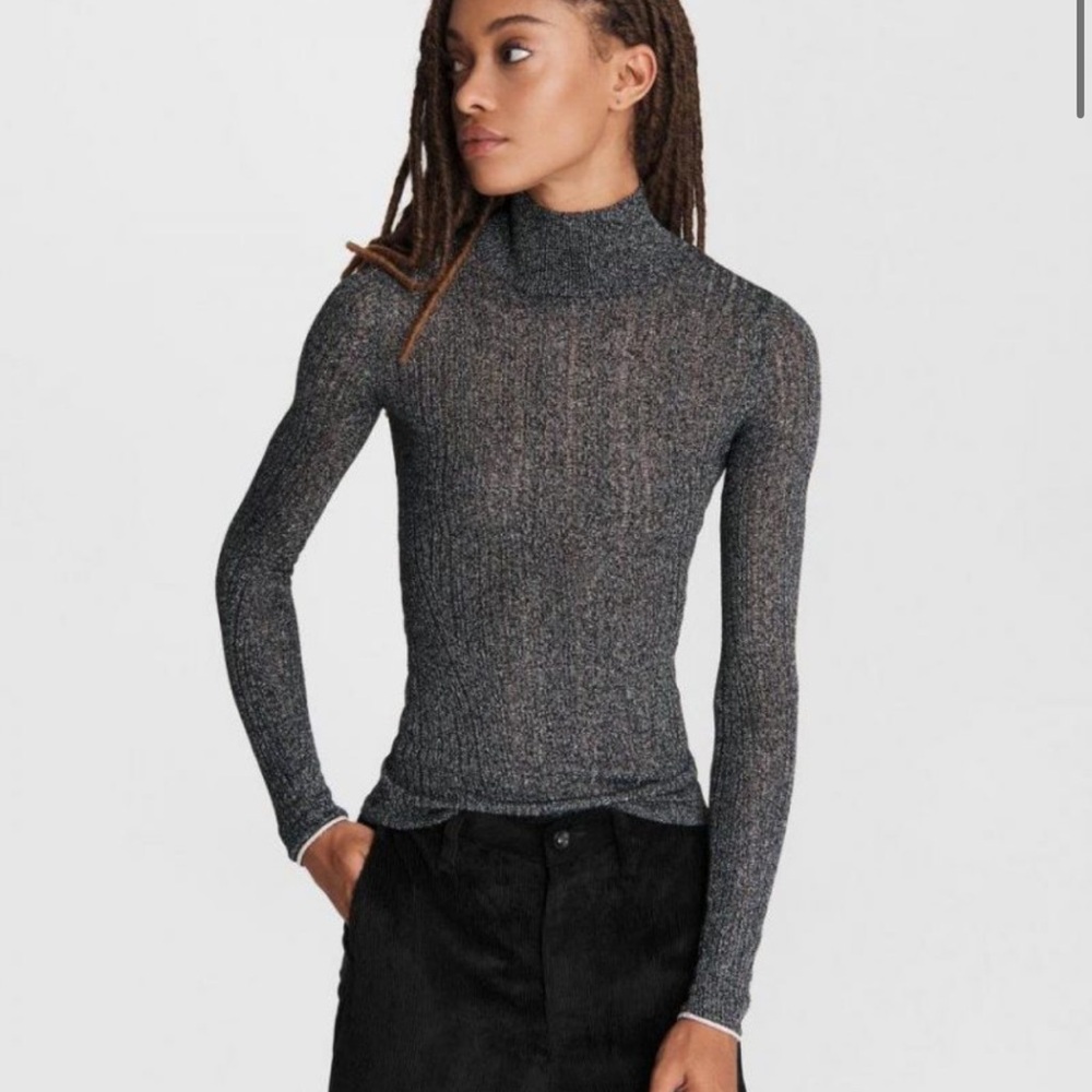 NWOT - rag & bone Lexi Semisheer Cotton Blend Rib Turtleneck Top